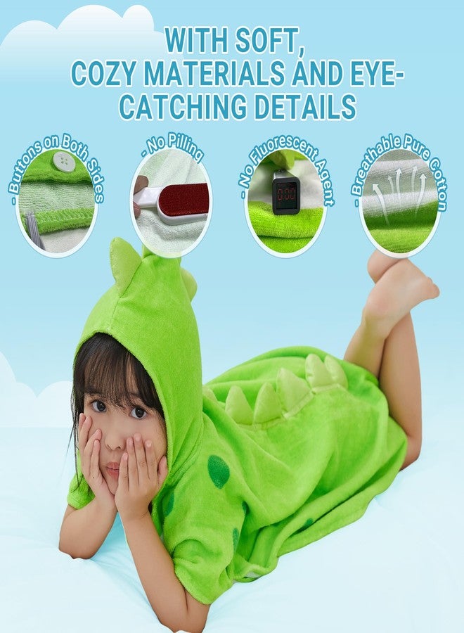 MICHLEY Cotton Baby Bath Towel with Hood Animal Pattern Poncho Towels for 4-8 Years, Green Dinosaur - Image 3